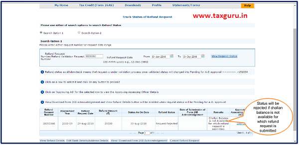 Status will be rejected if challan balance is not available