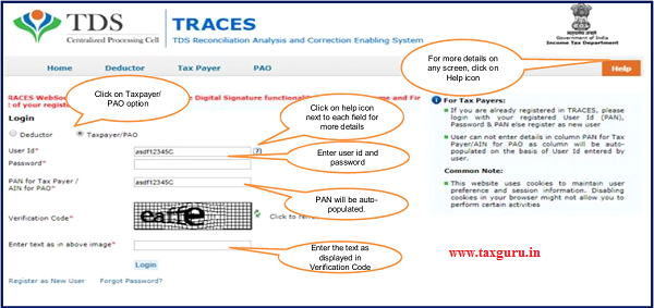 Step 1 Login to TRACES website with User ID, Password and the Verification code