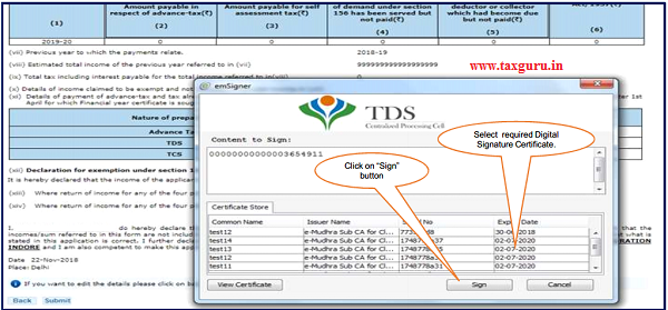 Step 2 After validating DSC(Digital Signature Certificate), Click on ‘Submit