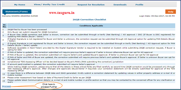 Step 2 (Contd.) 26QB Correction Checklist will display