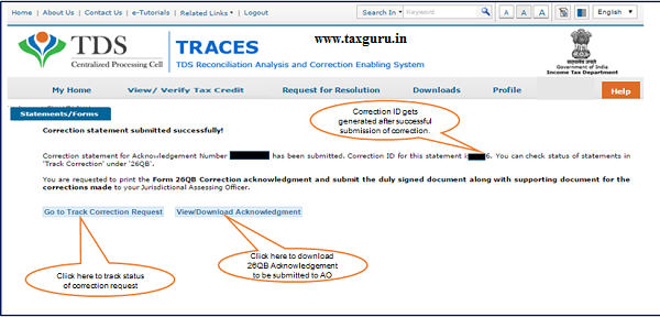 Step 2 Correction ID gets generated after successful submission of correction