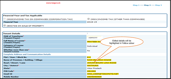 Step 2 User can check the edited fields in “26QC Correction”