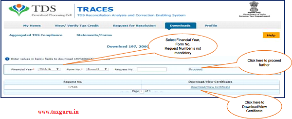 Step 2 User need to select Financial Year & enter Form No. , then click on “Proceed