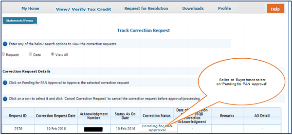 Step 2(Contd.) : User can check the edited fields in 26QB Correction”.