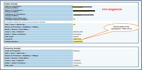 Step 2(Contd.) User can check the edited fields in “26QB Correction”