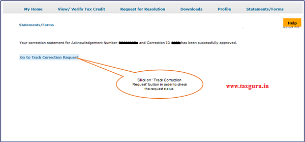 Step 2(Contd.) “Acknowledgement Number” and “Correction ID” has been successfully approved message will pop-up.