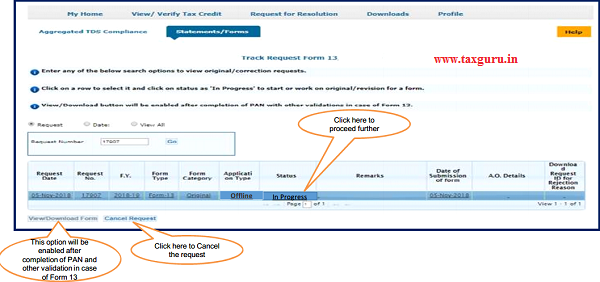 Step 3 (Contd.) Go to “ Track Request Form-13” option under