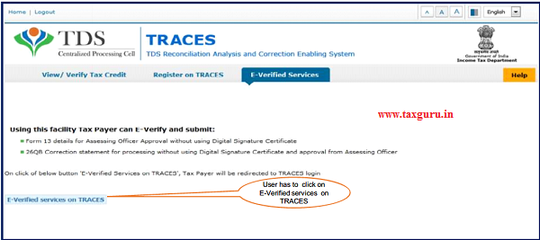 Step 4 User need to Click on “E-Verified Services on Traces” under “E- Verified Services Tab