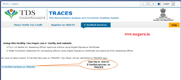 Step 4 User need to Click on “E-Verified Services on Traces” under “E- Verified Services