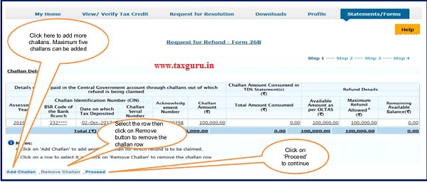 Step 6 (Contd.) Click on “proceed” option for Request for Refund