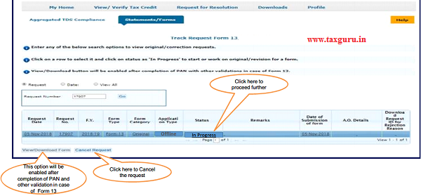 Step 6(Contd.) Go to “ Track Request Form-13” option under