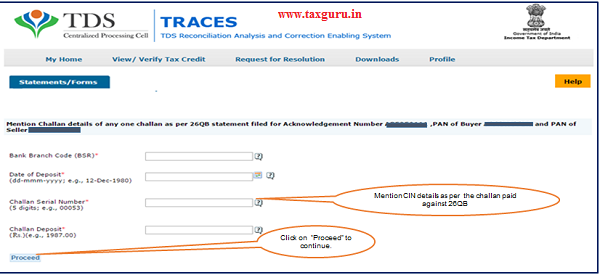 Step 7 Mention CIN details as per the challan paid against 26QB