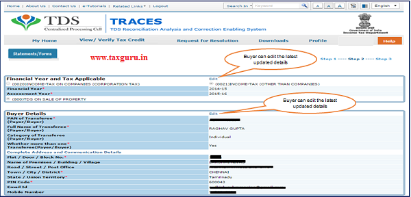 Step 7 Screen will display to “Confirm details” after Submission of Correction Statement