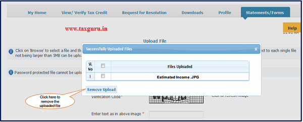 Step 8 (Contd.) User can remove the uploaded filed by clicking on Files