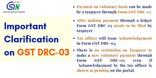 GSTN Clarification on Form GST DRC-03
