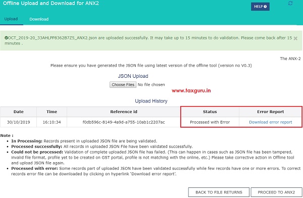 Online Upload and Download of Form GST ANX-2 JSON File Image 6