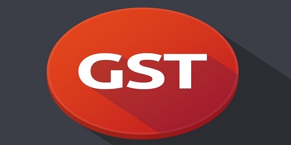 Illustration of a long shadow round web button with the Goods and Service Tax acronym GST