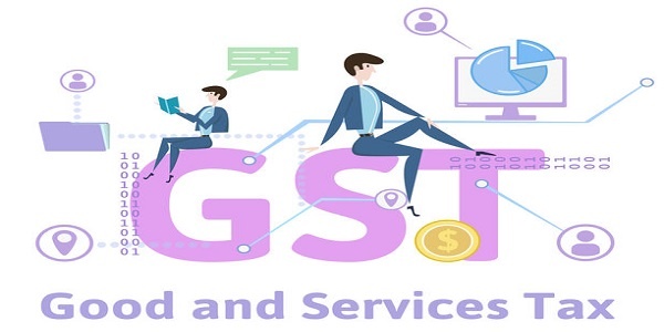 GST, Goods and Services Tax. Concept with keywords, letters and icons. Colored flat vector illustration on white background.
