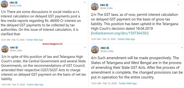 CBIC justifies Interest on delayed payment based on gross GST liability