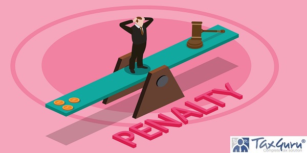 Penalty - Stressed businessman standing on the scale with coins and justice gavel near Penalty word