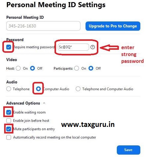 save a meeting id room on zoom