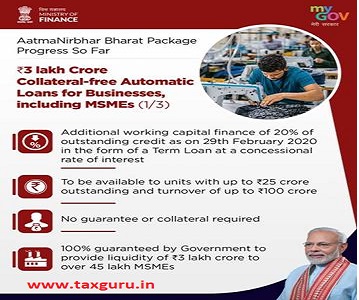 Rs. 3 lakh crore Collateral free Automatic Loans for Businesses including MSMEs