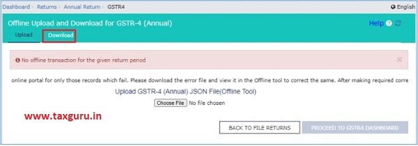 Download Offline Upload and Download for Form GSTR-4 (Annual)