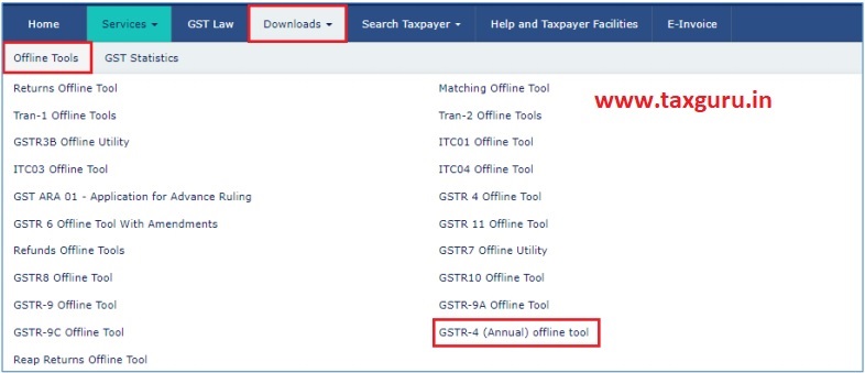 Offline Tools GSTR-4 (Annual) offline tool option