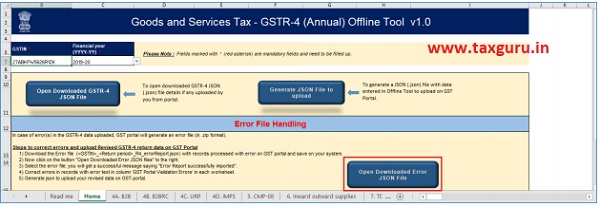 Open Downloaded Error Form GSTR-4 (Annual Return) JSON File(s)