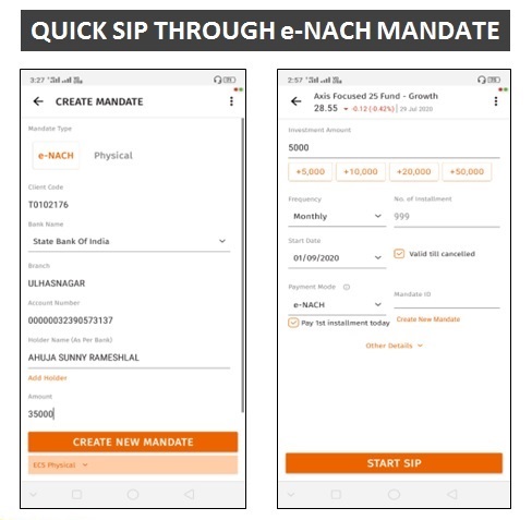 Quick SIP through e-NACH Mandate