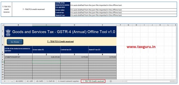 The data in this table will be available if JSON file is downloaded from the portal and TDS-TCS credit is available