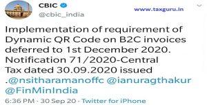 Dynamic QR Code on B2C invoices requirement deferred to 01.12.2020
