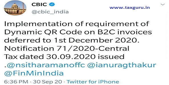 Dynamic QR Code on B2C invoices requirement deferred to 01.12.2020