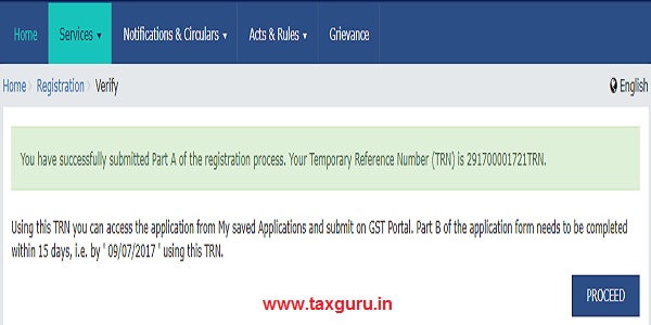 The system generated a Temporary Reference Number (TRN) is displayed