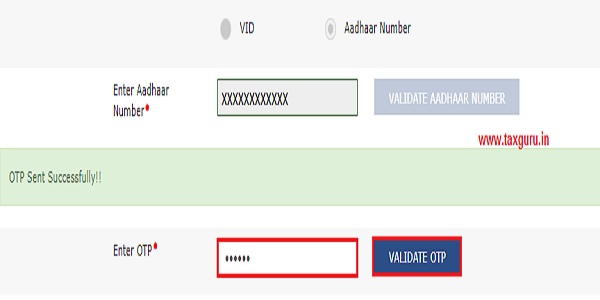 Then OTP will be sent to the mobile number which is linked with the Aadhar number provided above