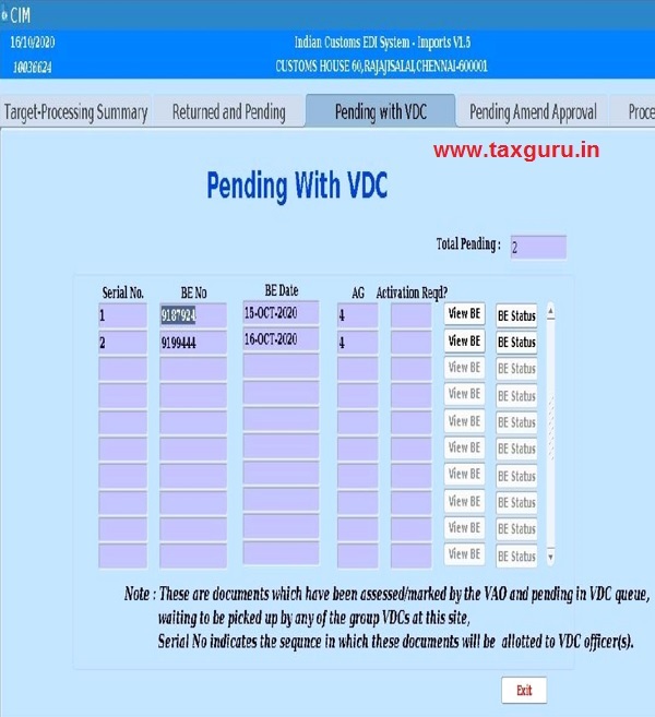 Pending with VDC