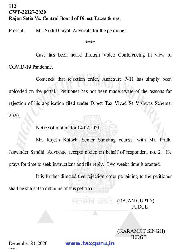 Rajan Setia Vs. Central Board of Direct Taxes & ors. (High Court of Punjab & Haryana)
