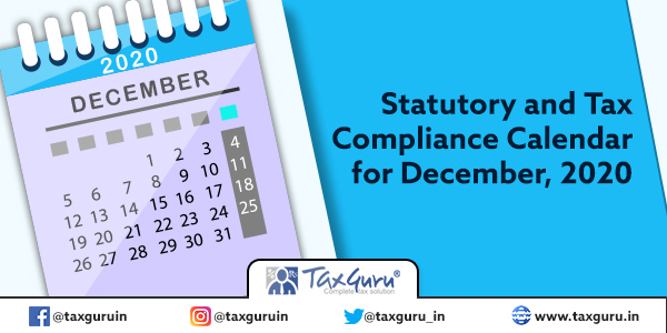 Statutory and Tax Compliance Calendar for December, 2020