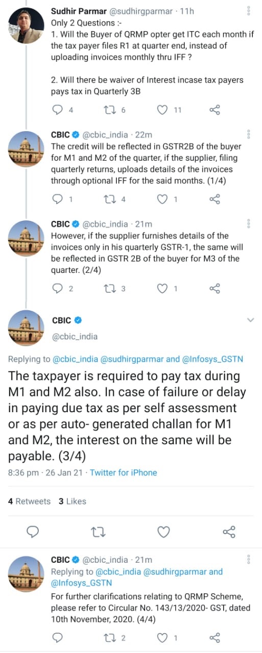 CBIC clarification on ITC claim in case of QRMP