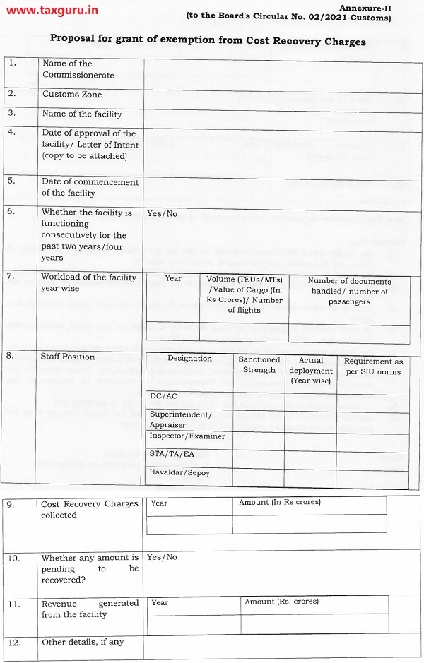 Proposal for grant of exemption from Cost Recovery Charges