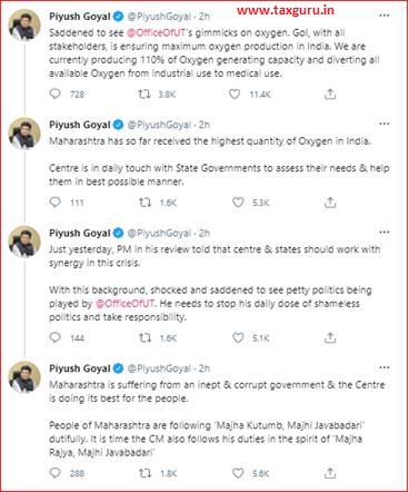 Piyush Goyal attacks Maharashtra CM over Lack of oxygen issue
