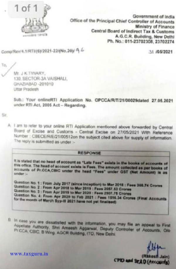 CBIC collects Late Fees of ₹. 1516.34 Cr during Apr 2020 to Feb 2021