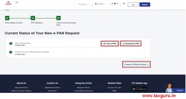 Current status of your e-PAN request