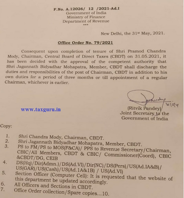 Shri J. B. Mohapatra appointed as Chairman CBDT