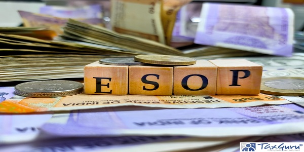 ESOP or employee stock ownership plan by letters on wooden beads or block with Indian rupee notes