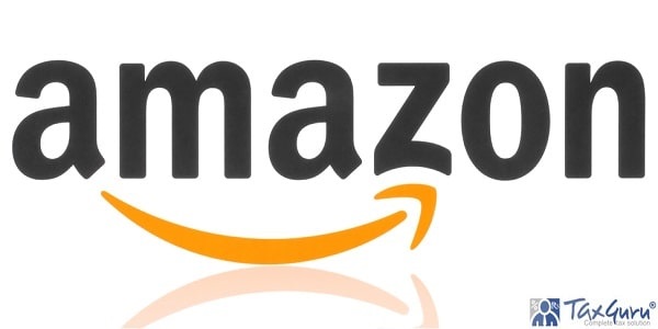 Amazon logotype printed on paper. Amazon is an American electronic commerce company