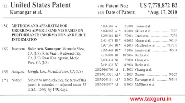 Further, the patent number US7778872B2 is examined