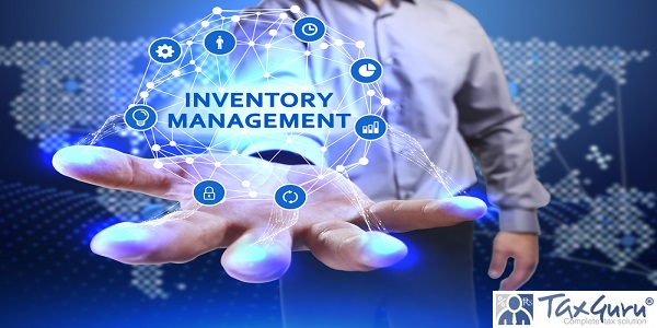 Young businessman shows the word on the virtual display of the future - Inventory management