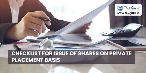 Checklist for Issue of shares on private placement basis