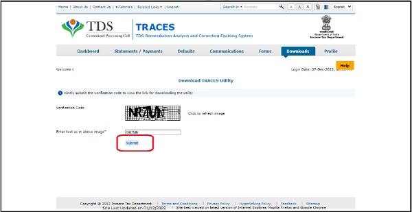 Enter the captcha and click on Submit